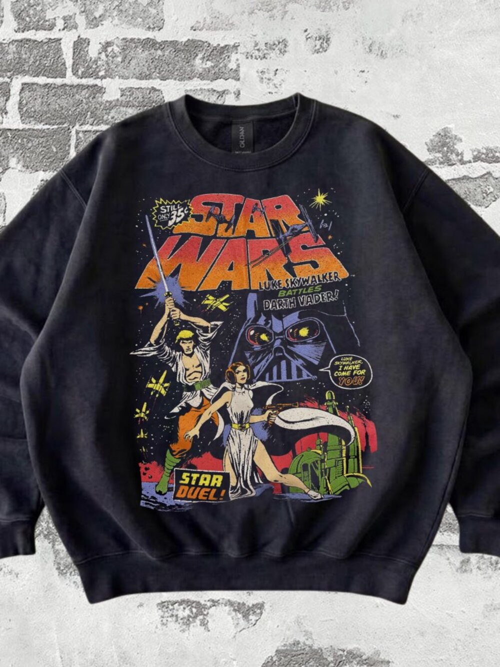 Gildan Black Star Wars Vintage Comic Book Graphic Sweatshirt